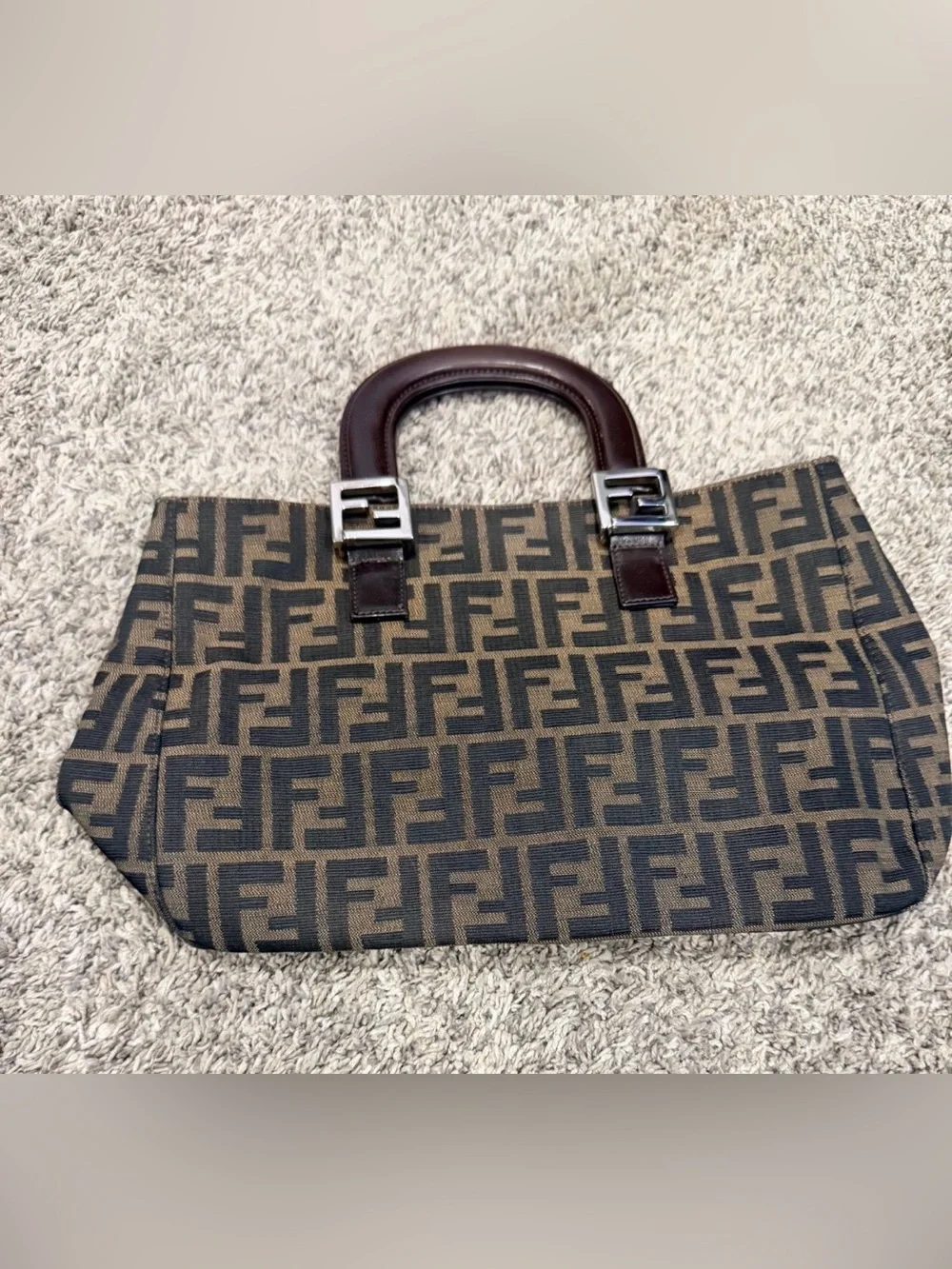Fendi Zucca Print top leather handle bag vintage